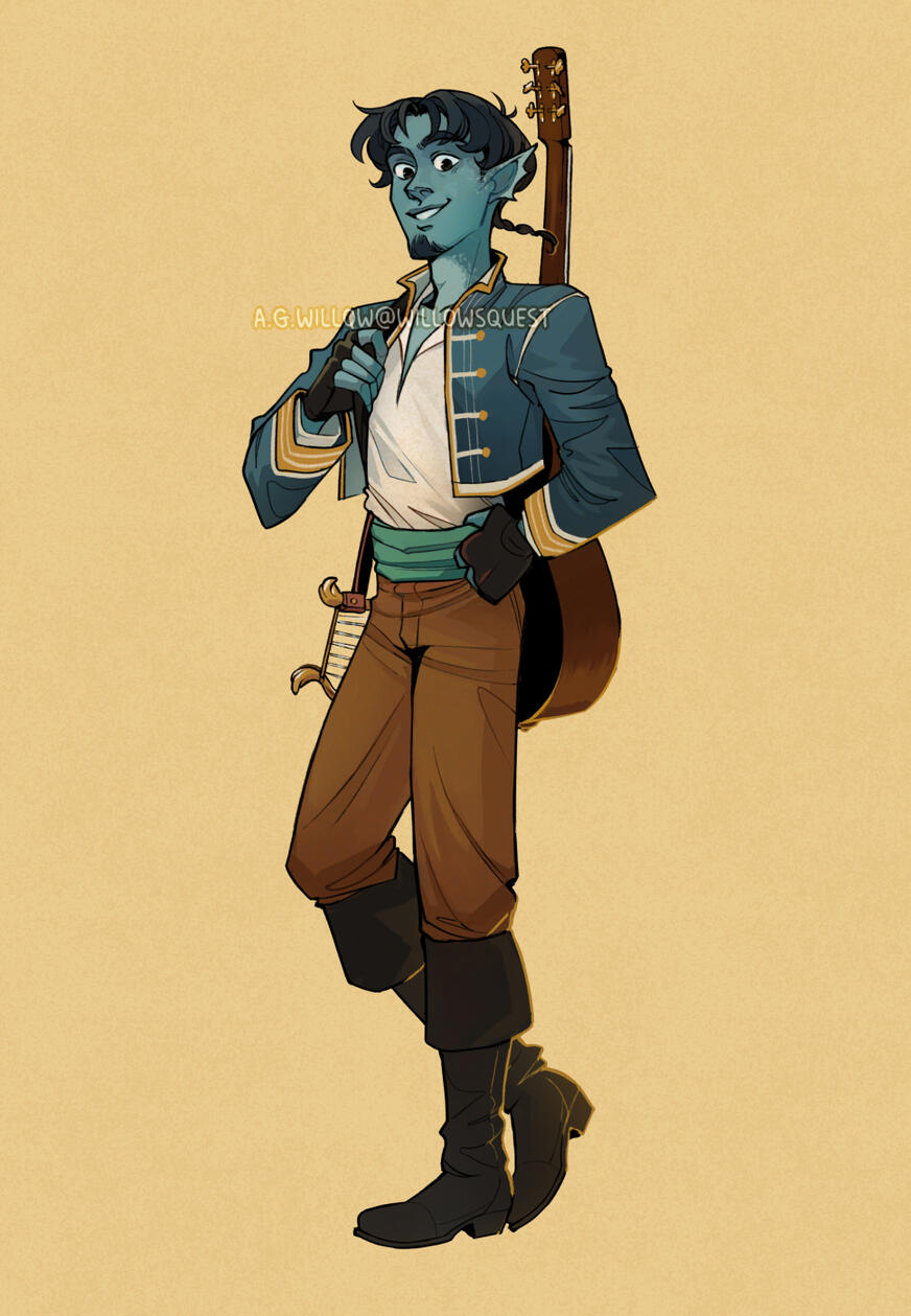 male triton bard TTRPG art D&D dnd dungeons and dragons willowsquest @willowsquest A.G.Willow